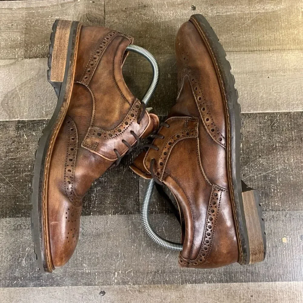 Ecco Men’s Size 43 Lace Up Vitrus Dress Shoes Cognac Brown Leather Round Toe - Picture 9 of 12